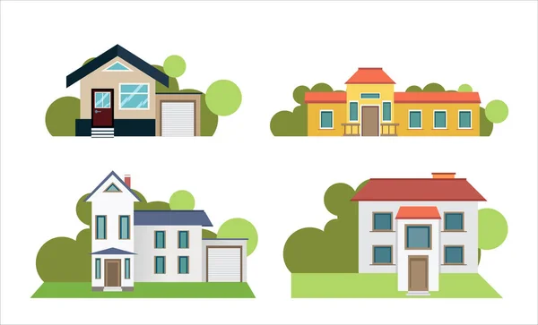 Case Residenziali Piatte Colorate Illustrazione Vettoriale — Vettoriale Stock