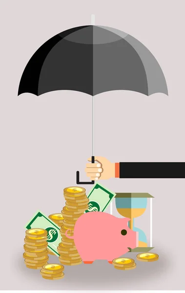 Hand Hält Regenschirm Unter Geld Schützen Schutz Des Geldes Zugeständnis — Stockvektor