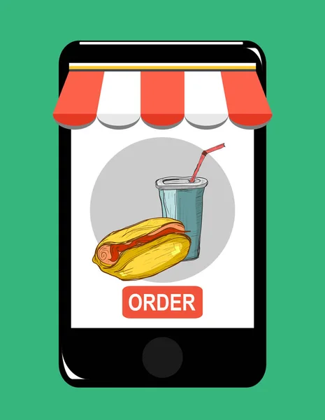 Pantalla Smartphone Ordene Concepto Comida Rápida Ilustración Vectorial Plana — Vector de stock