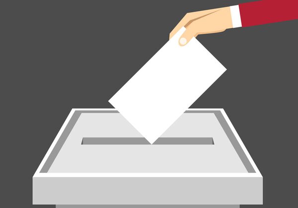 Векторная иллюстрация концепции голосования - ручная кладка избирательного бюллетеня в урну для голосования
.