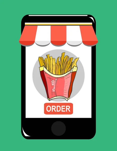 Pantalla Smartphone Ordene Concepto Comida Rápida Ilustración Vectorial Plana — Archivo Imágenes Vectoriales