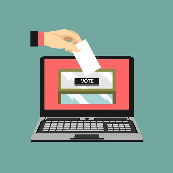 Votación Concepto Línea Poner Papel Votación Mano Urna Pantalla Portátil — Archivo Imágenes Vectoriales