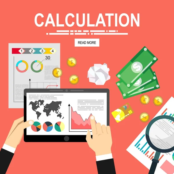 Calculation Concept Businessman Accountant Flat Design Vector Illustration Financial Calculations — Stock Vector