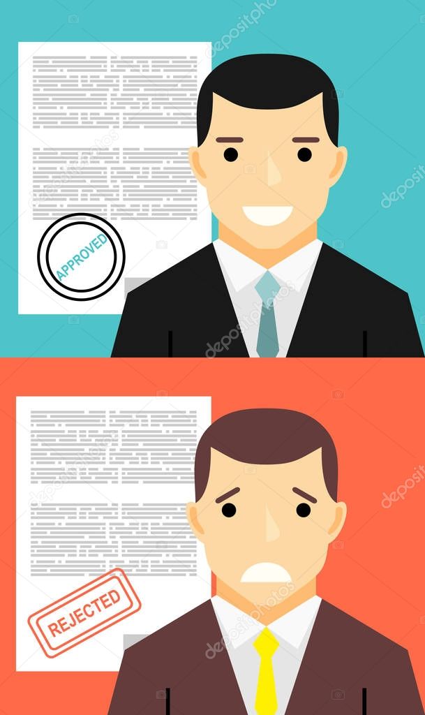 Approval and rejection hiring. Job, interview and career. Vector illustration