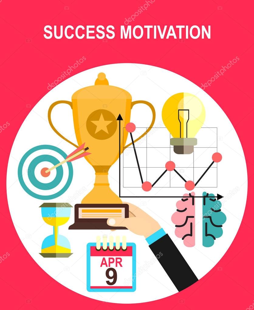 Vector illustration. Flat header. Target, trophy. Management, achievements. Smart solutions, business aims. Generating ideas. Business planning, strategy