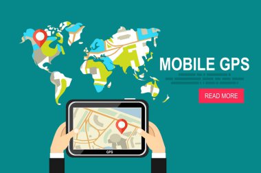 Cep telefonu gps navigasyon. Bir tablet tutan adam