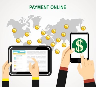 Online ve mobil ödemeler kavramı. Vektör çizim.