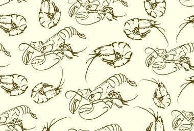 Atlantik karides, karides ve ıstakoz lezzetli deniz ürünleri karakterler sorunsuz arka plan