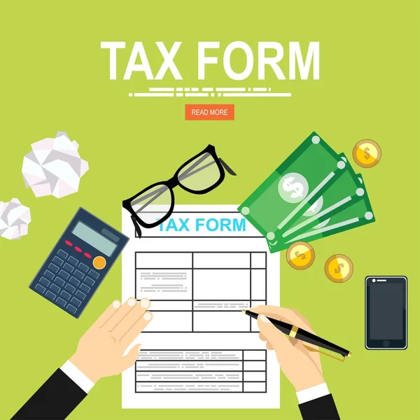 Έννοια Πληρωμής Φόρου Κρατικοί Φόροι Vector Εικονογράφηση Επιχειρηματίας Υπολογισμό Φορολογική — Διανυσματικό Αρχείο