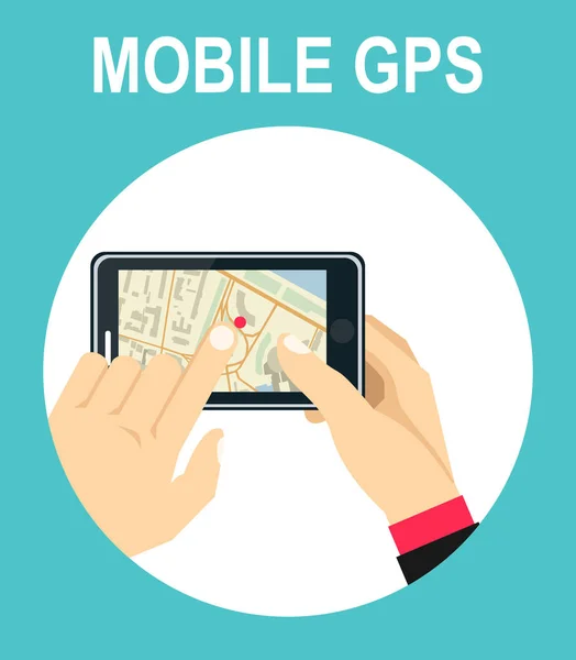 Concetto Navigazione Gps Mobile Mano Mobile Con Navigazione Gps — Vettoriale Stock