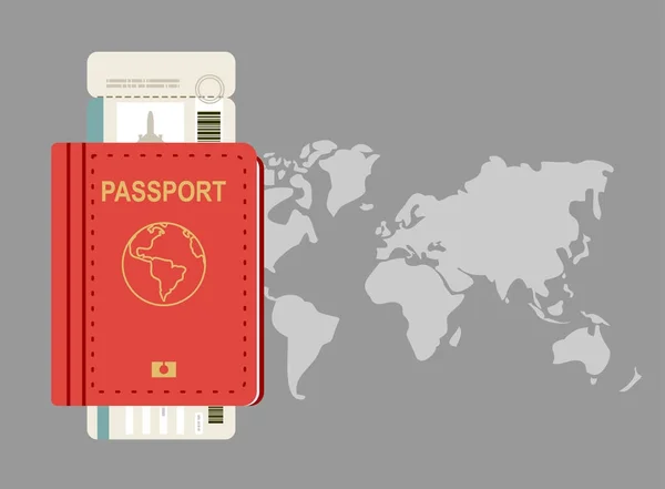 Reisepass Bordkarte Und Weltkarte Auslandsreisen Urlaub Weltreise Visa Staatsbürgerschaftskonzepte — Stockvektor