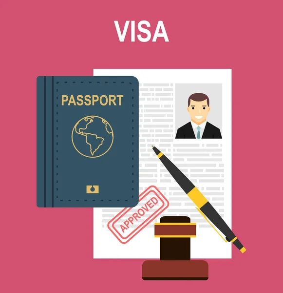 Visa Application Flat Illustration Concept Top View — Stock Vector