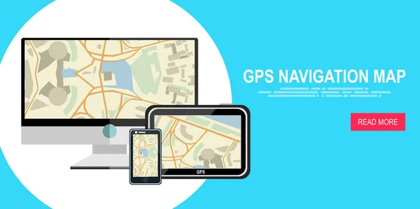 Mapa Gps Pantalla Los Dispositivos Digitales Modernos — Vector de stock