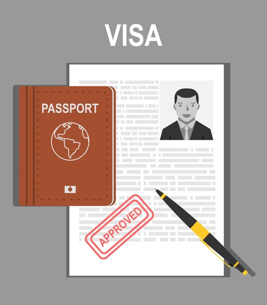 Visa Application Flat Illustration Concept Top View — Stock Vector