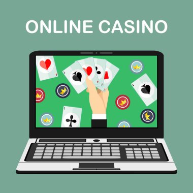 Geçmiş online casino. Düz stil kumarhanede Illustration. Internet casino kavramı.