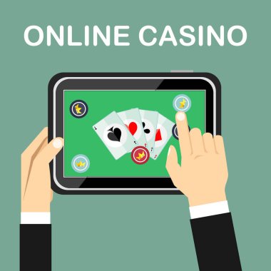 poker oyuncu el oyun kağıtları, tablet pc ile casino online kumar, teknoloji ve insan kavramı -, yakın çekim