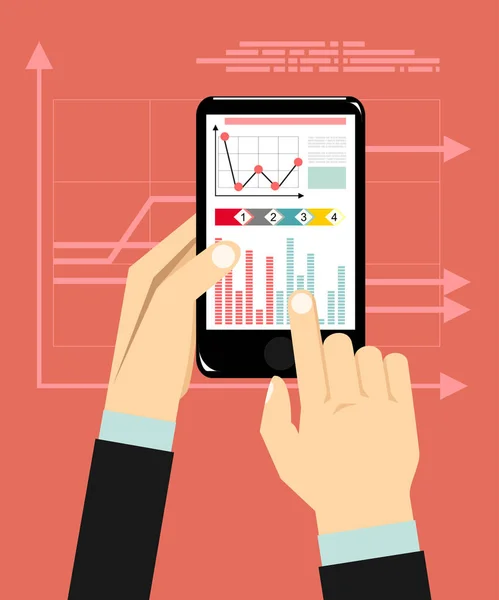 Infografías Teléfonos Inteligentes Con Una Mano Sosteniendo Teléfono — Vector de stock