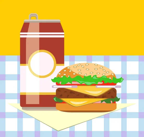 Burger Can Soda Vector Illustration — Stock Vector