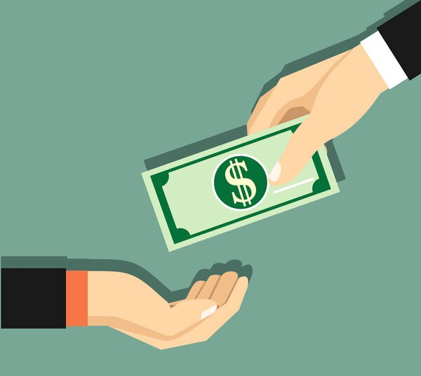 vector illustration, hand giving money to other hand
