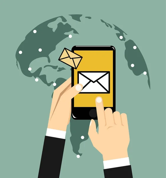 Mano Tenendo Smartphone Mano Con Social Network Mail Messaggio Inviare — Vettoriale Stock