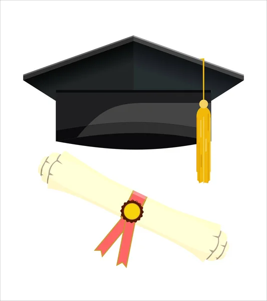 Capa Graduação Diploma Rolou Scroll Ícone Design Plano — Vetor de Stock