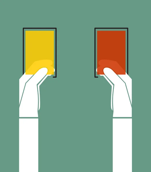Χέρι Εκμετάλλευση Κόκκινη Και Κίτρινη Κάρτα Διάνυσμα — Διανυσματικό Αρχείο