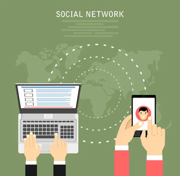 Koncepcja Wektora Sieci Społecznościowych Płaska Ilustracja Projektowanie Stron Internetowych Projektowanie — Wektor stockowy