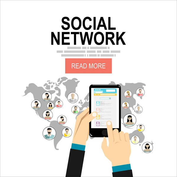 Social Network Vector Konzept Flat Design Illustration Für Webseiten Infografik — Stockvektor