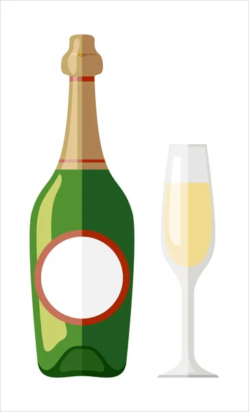 Verre de champagne et bouteille — Image vectorielle