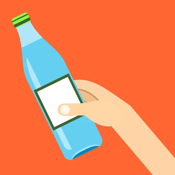 Hand Holding Fles Met Water Vectorillustratie — Stockvector