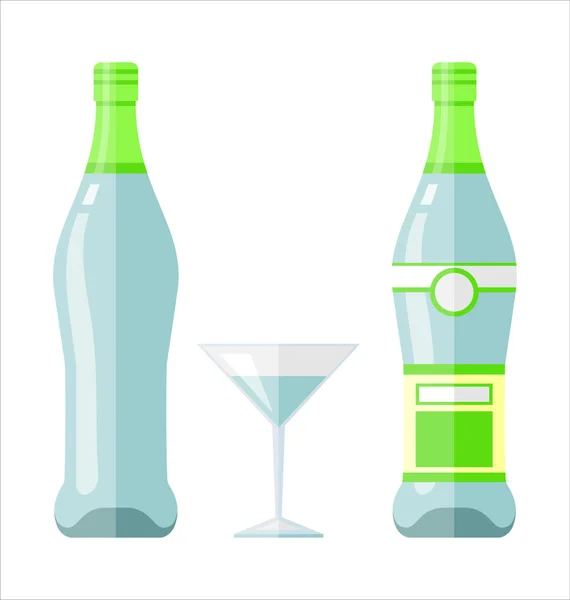 Botella y vaso de vermut — Vector de stock