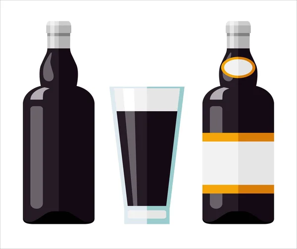 Botella y vaso de cerveza oscura — Vector de stock