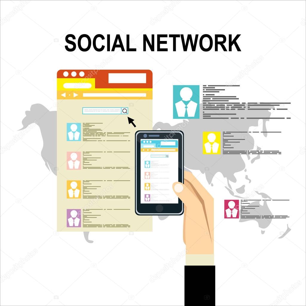 Social Network Vector Concept. Flat Design Illustration for Web Sites Infographic Design. Communication Systems and Technologies.