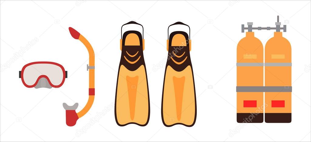 Diving equipment collection, vector illustration