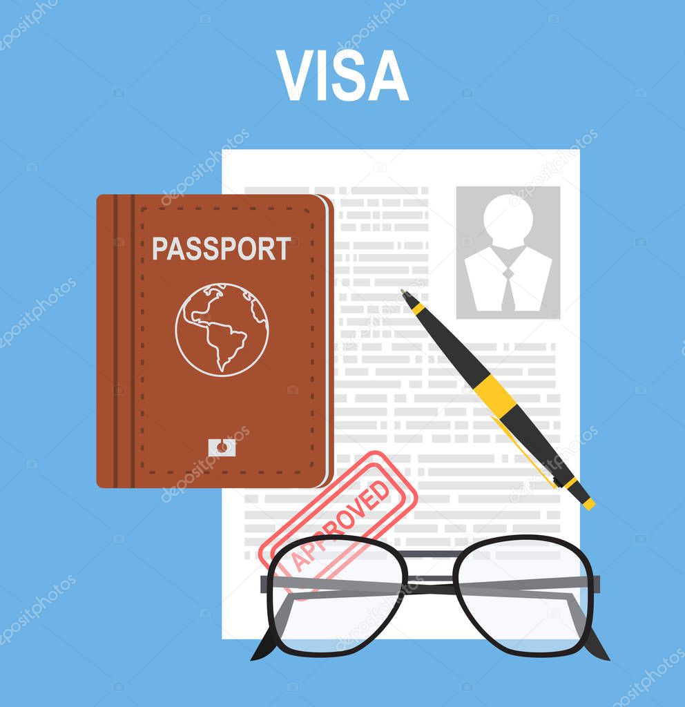 Visa application flat illustration concept. Top view.