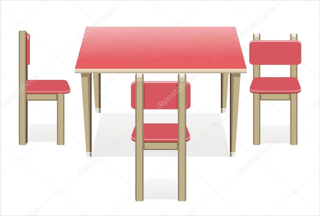 Modern table with chairs on white background.