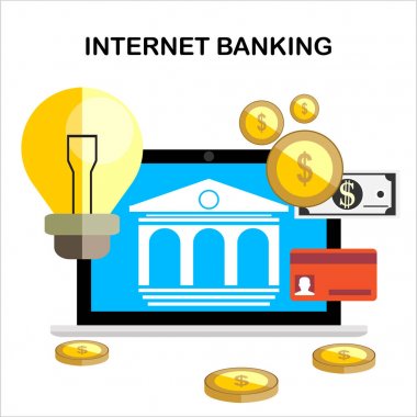 İnternet bankacılığı düz tasarım kavramı. Vektör çizim