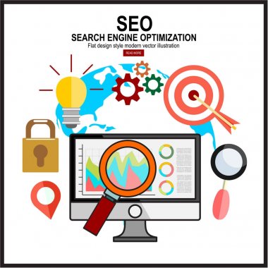 Düz resimde web analytics tasarımı, Seo optimizasyon.