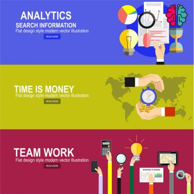 İş analizi, mali rapor, danışmanlık, takım çalışması, proje yönetimi ve geliştirme için düz tasarım illüstrasyon kavramlar. Para kavramı Zamanı.