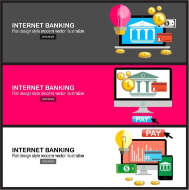 İnternet bankacılığı düz tasarım kavramları. Vektör çizim