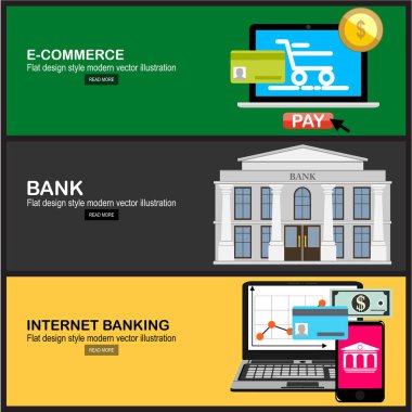 e-ticaret. İnternet bankacılığı düz tasarım kavramları. Vektör çizim