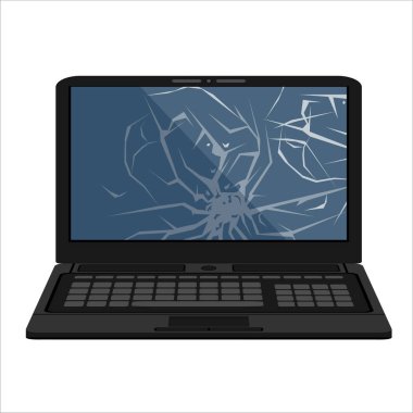 Kırık ekran beyaz arka plan üzerinde izole ile siyah dizüstü bilgisayar