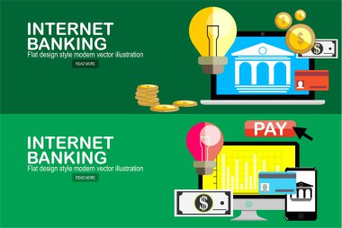 İnternet bankacılığı düz tasarım kavramları. Vektör çizim