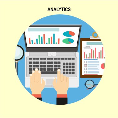 Analytics bilgi sarı yuvarlak çerçeve içinde kavramı