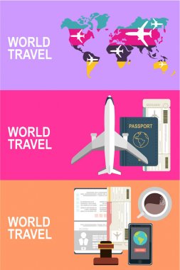 Düz tasarım stili dünya seyahat ve macera anlayışı