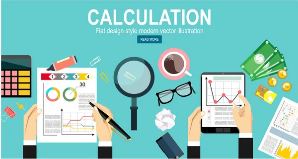 Conceito Cálculo Empresário Contabilista Design Plano Ilustração Vetorial Cálculos Financeiros —  Vetores de Stock