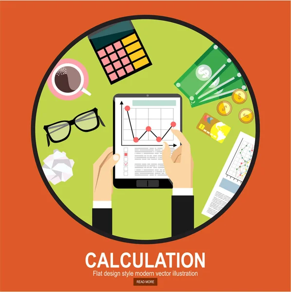 Calculation Concept Businessman Accountant Flat Design Vector Illustration Financial Calculations — Stock Vector