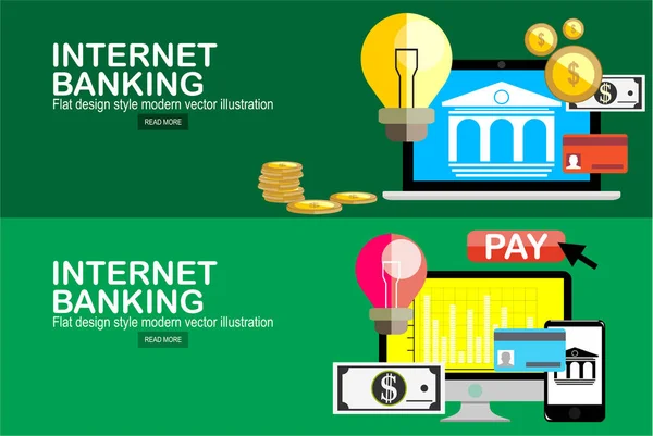 Concetti Design Piatto Internet Banking Illustrazione Vettoriale — Vettoriale Stock