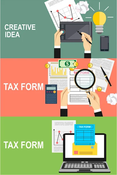 Calcul Fiscal Calcul Budgétaire Comptabilité Paperasserie Concept Creative Conception Processus — Image vectorielle