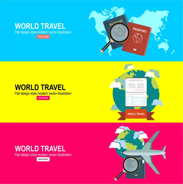 Flat Design Style World Travel Adventure Conception — Stock Vector